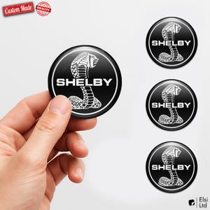 Shelby Custom Wheel Cap Stickers – Set of 4 pcs 3D Domed Resin Car Hubcap Decals – Personalized Wheel Emblems for Rims
