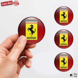 Ferrari Custom Wheel Cap Stickers – Set of 4 pcs 3D Domed Resin Car Hubcap Decals – Personalized Wheel Emblems for Rims