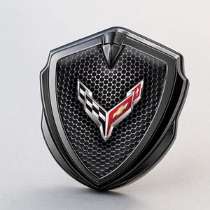Corvette C8 Custom Metal Frame Sticker – Glossy Silicone Emblem Badge – Car Logo Decal for Fenders, Hoods, Windows, and More