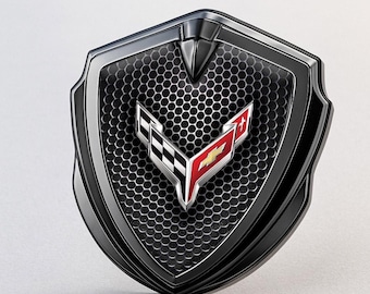 Corvette C8 Custom Metal Frame Sticker – Glossy Silicone Emblem Badge – Car Logo Decal for Fenders, Hoods, Windows, and More