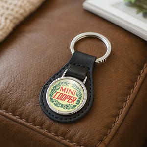 MINI Cooper Custom Leather Keychain | Personalized Car Logo Key Ring | Handmade Gift for Him | Auto Key Fob Charm | Father&#39;s Day Gift