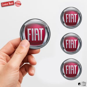 Fiat Custom Wheel Cap Stickers – Set of 4 pcs 3D Domed Resin Car Hubcap Decals – Personalized Wheel Emblems for Rims