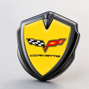 Corvette C6 Custom Metal Frame Sticker – Glossy Silicone Emblem Badge – Car Logo Decal for Fenders, Hoods, Windows, and More