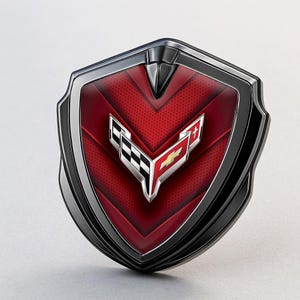 Corvette C8 Custom Metal Frame Sticker – Glossy Silicone Emblem Badge – Car Logo Decal for Fenders, Hoods, Windows, and More