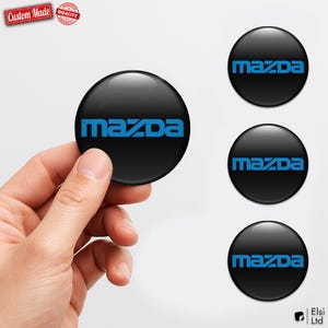 Mazda Custom Wheel Cap Stickers – Set of 4 pcs 3D Domed Resin Car Hubcap Decals – Personalized Wheel Emblems for Rims