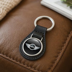 MINI Cooper Custom Leather Keychain | Personalized Car Logo Key Ring | Handmade Gift for Him | Auto Key Fob Charm | Father&#39;s Day Gift