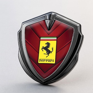 Ferrari Custom Metal Frame Sticker – Glossy Silicone Emblem Badge – Car Logo Decal for Fenders, Hoods, Windows, and More
