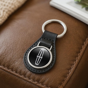 Lincoln Custom Leather Keychain | Personalized Car Logo Key Ring | Handmade Gift for Him | Auto Key Fob Charm | Father&#39;s Day Gift