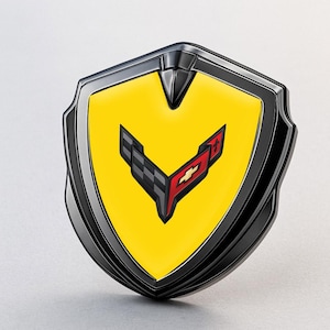 Corvette C8 Custom Metal Frame Sticker – Glossy Silicone Emblem Badge – Car Logo Decal for Fenders, Hoods, Windows, and More
