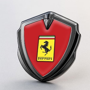 Ferrari Custom Metal Frame Sticker – Glossy Silicone Emblem Badge – Car Logo Decal for Fenders, Hoods, Windows, and More