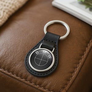 BMW Custom Leather Keychain | Personalized Car Logo Key Ring | Handmade Gift for Him | Auto Key Fob Charm | Father&#39;s Day Gift