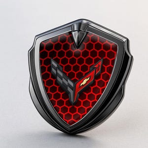 Corvette C8 Custom Metal Frame Sticker – Glossy Silicone Emblem Badge – Car Logo Decal for Fenders, Hoods, Windows, and More