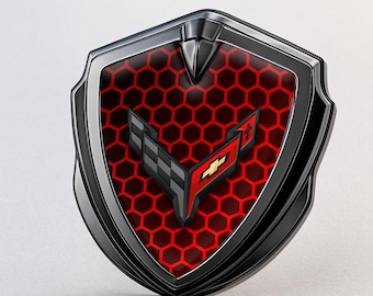 Corvette C8 Custom Metal Frame Sticker – Glossy Silicone Emblem Badge – Car Logo Decal for Fenders, Hoods, Windows, and More