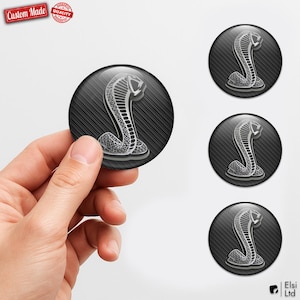 Shelby Custom Wheel Cap Stickers – Set of 4 pcs 3D Domed Resin Car Hubcap Decals – Personalized Wheel Emblems for Rims