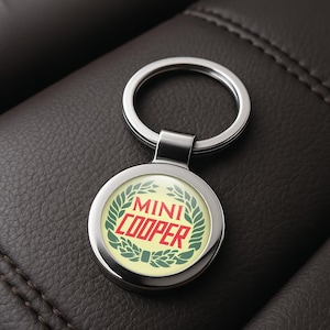 MINI Cooper Custom Metal Keychain | Personalized Car Logo Key Ring | Handmade Gift for Him | Auto Key Fob Charm | Father&#39;s Day Gift