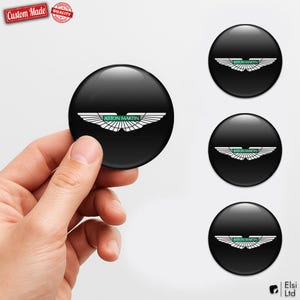 Aston Martin Custom Wheel Cap Stickers – Set of 4 pcs 3D Domed Resin Car Hubcap Decals – Personalized Wheel Emblems for Rims