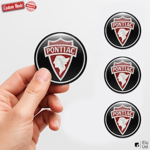 Pontiac Custom Wheel Cap Stickers – Set of 4 pcs 3D Domed Resin Car Hubcap Decals – Personalized Wheel Emblems for Rims
