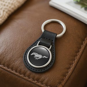 Mustang Custom Leather Keychain | Personalized Car Logo Key Ring | Handmade Gift for Him | Auto Key Fob Charm | Father&#39;s Day Gift