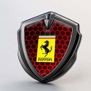 Ferrari Custom Metal Frame Sticker – Glossy Silicone Emblem Badge – Car Logo Decal for Fenders, Hoods, Windows, and More