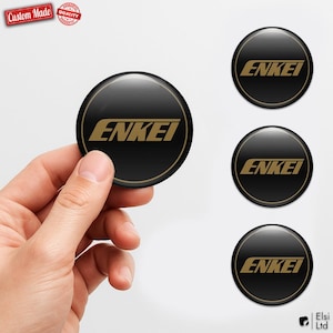 Enkei Custom Wheel Cap Stickers – Set of 4 pcs 3D Domed Resin Car Hubcap Decals – Personalized Wheel Emblems for Rims