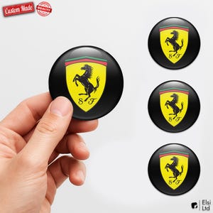 Ferrari Custom Wheel Cap Stickers – Set of 4 pcs 3D Domed Resin Car Hubcap Decals – Personalized Wheel Emblems for Rims