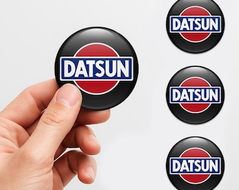 Datsun Custom Wheel Cap Stickers – Set of 4 pcs 3D Domed Resin Car Hubcap Decals – Personalized Wheel Emblems for Rims