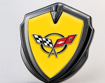 Corvette C5 Custom Metal Frame Sticker – Glossy Silicone Emblem Badge – Car Logo Decal for Fenders, Hoods, Windows, and More