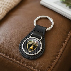 Lamborghini Custom Leather Keychain | Personalized Car Logo Key Ring | Handmade Gift for Him | Auto Key Fob Charm | Father&#39;s Day Gift