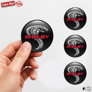 Shelby Custom Wheel Cap Stickers – Set of 4 pcs 3D Domed Resin Car Hubcap Decals – Personalized Wheel Emblems for Rims