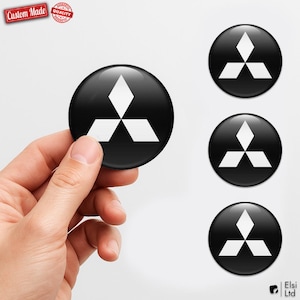 Mitsubishi Custom Wheel Cap Stickers – Set of 4 pcs 3D Domed Resin Car Hubcap Decals – Personalized Wheel Emblems for Rims