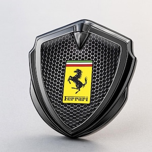 Ferrari Custom Metal Frame Sticker – Glossy Silicone Emblem Badge – Car Logo Decal for Fenders, Hoods, Windows, and More