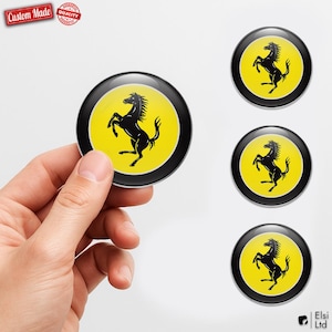 Ferrari Custom Wheel Cap Stickers – Set of 4 pcs 3D Domed Resin Car Hubcap Decals – Personalized Wheel Emblems for Rims
