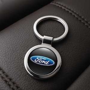 Ford aangepaste metalen sleutelhanger | Gepersonaliseerde sleutelhanger met autologo | Handgemaakt cadeau voor hem | Bedel automatische sleutelhanger | Vaderdagcadeau