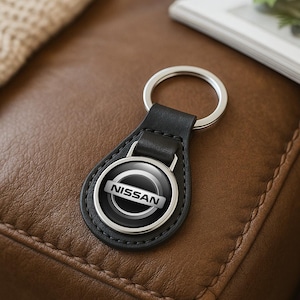 Nissan Custom Leather Keychain | Personalized Car Logo Key Ring | Handmade Gift for Him | Auto Key Fob Charm | Father&#39;s Day Gift