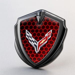 Corvette C8 Custom Metal Frame Sticker – Glossy Silicone Emblem Badge – Car Logo Decal for Fenders, Hoods, Windows, and More