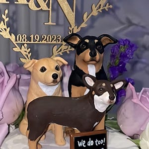 Custom dog wedding cake toppers, pet cake toppers, cat cake toppers, anniversary pets, dog statues, dog birthdays, Christmas gifts