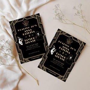 Uitnodiging voor feest jaren 20 | Gatsby-thema jaren 1920| Bewerkbare digitale download|1920s art-deco vintage uitnodiging