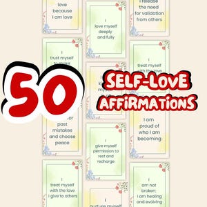 50 carte di affermazione dell'amor proprio stampabili - Estetica minimalista, download digitale, carte di consapevolezza positiva per le donne
