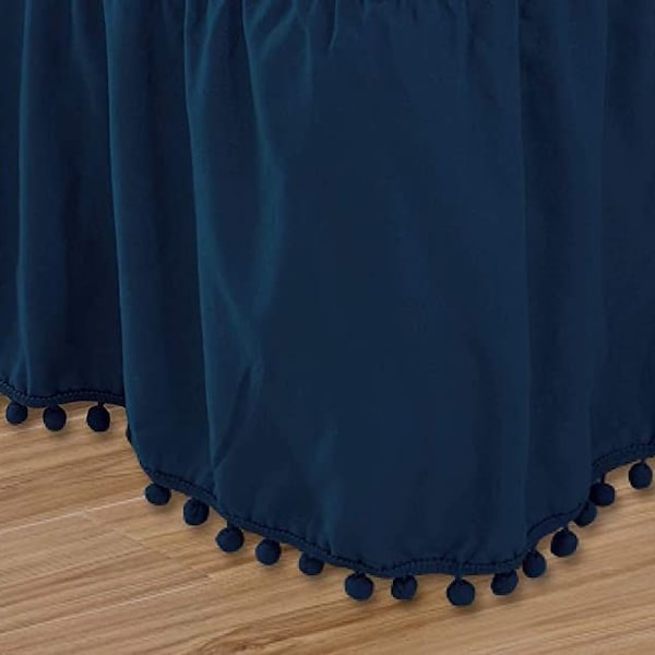 Navy Blue Pom Bed Skirt, Tassel Bed Skirt,  Bed Skirt with Tassel color options