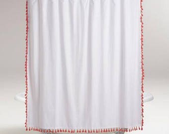 white and coral shower curtain striped extra long tassel shower curtain color options grey shower curtain etsy white and coral shower curtain striped extra long tassel shower curtain color options grey shower curtain etsy