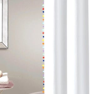 Rainbow Pom Cotton Shower curtain, Rainbow Tassel Shower Curtain