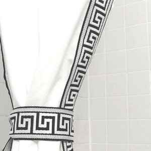 Greek Key shower curtain, Embroidered Greek Key trimmed Shower Curtain, Greek Key  color options