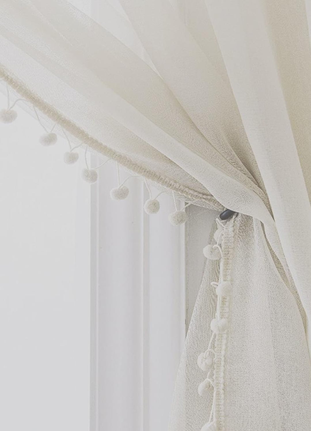 Ivory Sheer Curtains With Ivory Pom Trim, Pom Sheers - Etsy