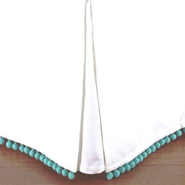 Pom bed skirt, Tassel Bed skirt, Flat Style bed skirt with Pom or Tassel trim SALE