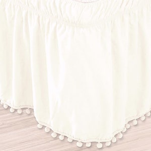 Ivory Pom Pom or Tassel Wraparound Bed Skirt. Pom Pom Dust Ruffle