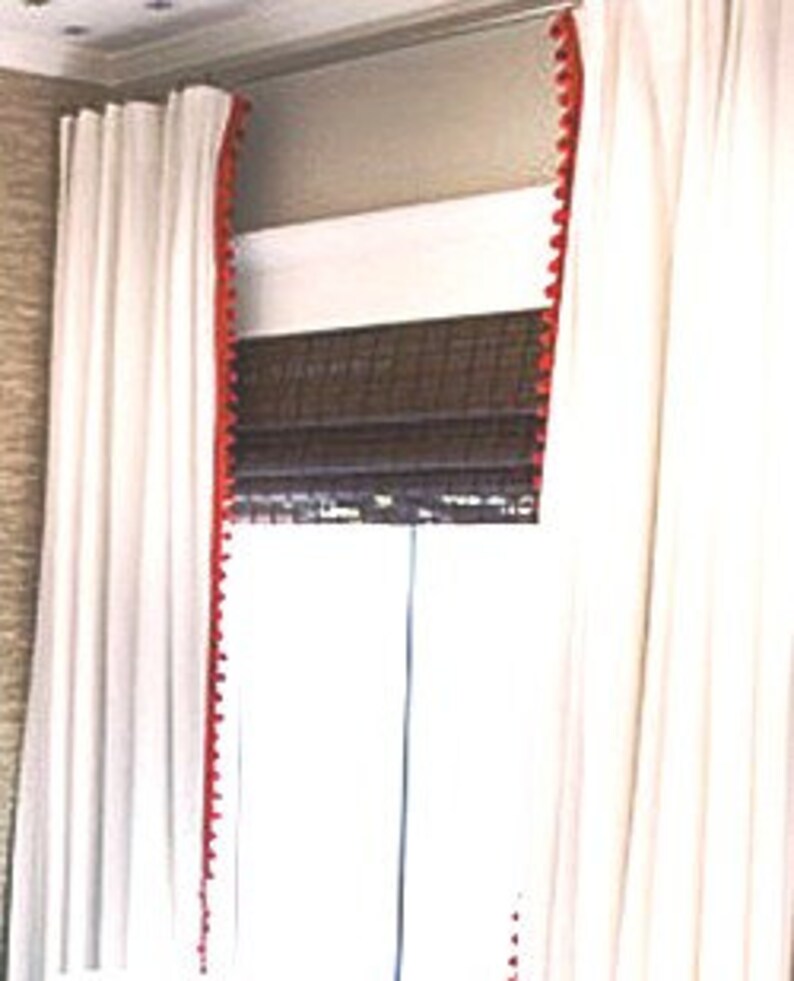 White Cotton Curtain With Pom Pom Trim Etsy