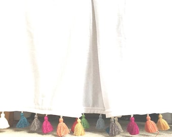 Multicolor Tassel  Bed Skirt, Rainbow Tassel Bed Skirt