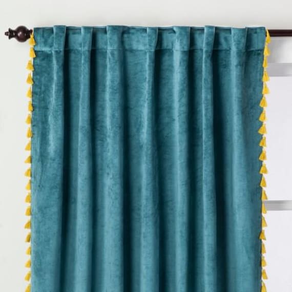 Front Window Blue Curtain Plush Velvet White Tassel for Volvo FH FM FL