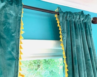 Velvet Curtains with Tassel  trim color options, Tassel Velvet Curtains, color options