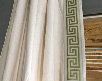 Greek Key Trim Curtains, Greek Key Ivory curtains, Greek Key pleated curtains, Greek Key blackout curtains, Greek Key lined curtains,